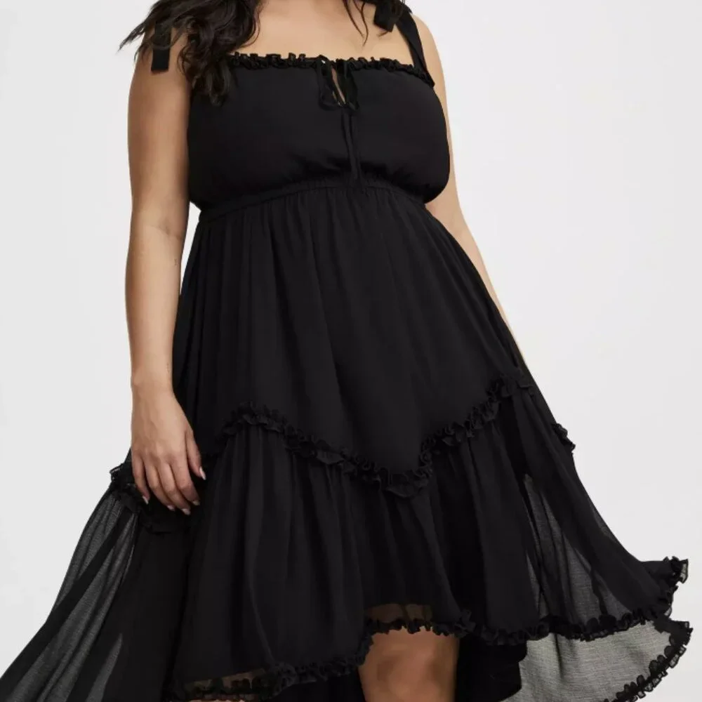 TORRID DEEP BLACK HIGH LOW TIE DETAIL DRESS 2 2X 18 20 - Picture 1 of 7